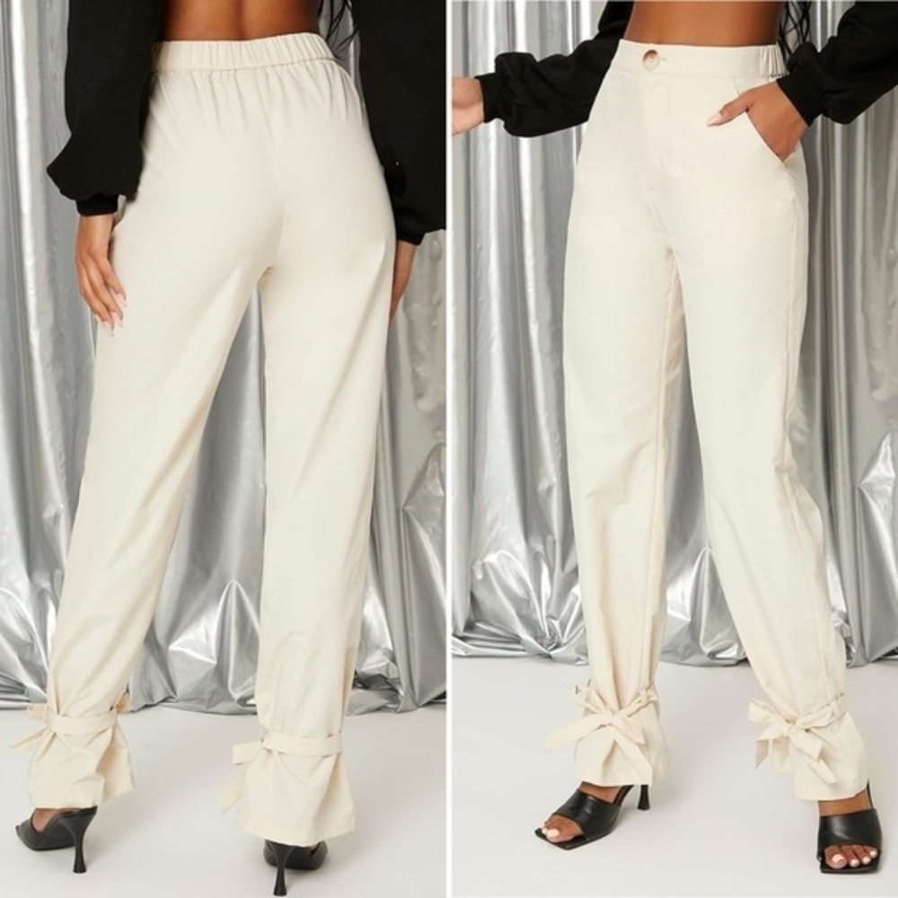 NWOT L'ACADEMIE LINEN BLEND GATHER ANKLE IVORY PANTS SIZE MEDIUM